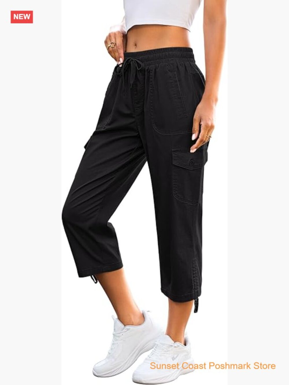 Capri Cargo Pants for Women Drawstring Elastic Waist Lightweight Hiking Pants 6